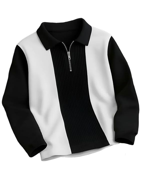 T-Shirt for Men Zip Neck Texture Self Design Cotton Blend Mens Tshirts - Image 5