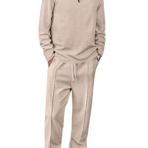 Jaw robe Men’s Waffle-Check Co-Ord Set | Self-Textured Collar Top | Drawstring Jogger Pants | Cotton-Blend Loungewear/Night-Suit | Casual Travel & Streetwear Two-Piece